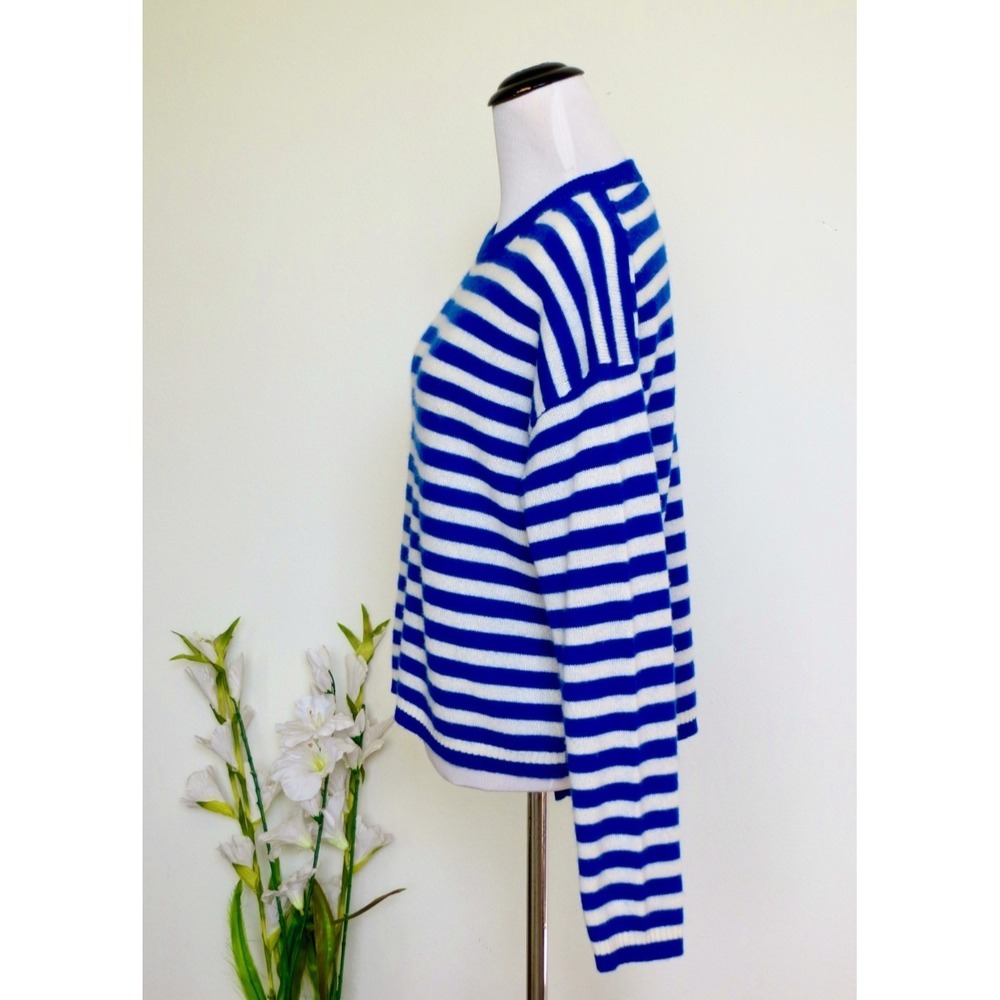 NEW! Velvet by Graham & Spencer 100% Cashmere Sweater Blue White SZ XS - Picture 6 of 11